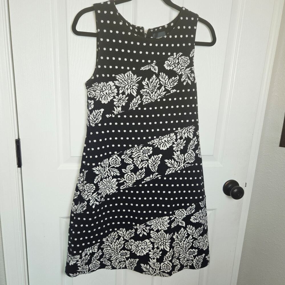 Maeve Dress S Black Floral Dot Jacquard Knit A-Line Sleeveless Sheath Pockets